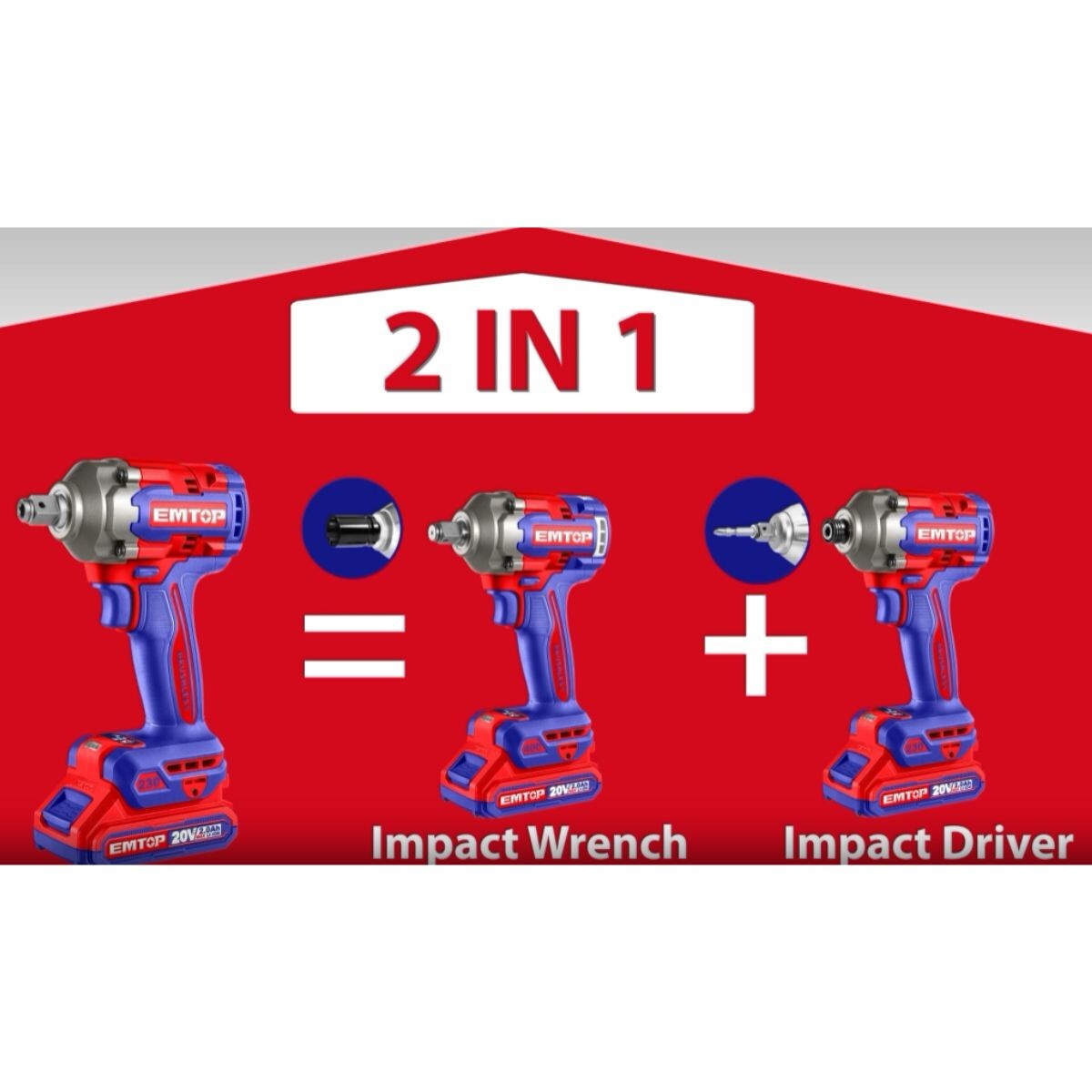 LLAVE IMPACTO 20V C/BAT 2EN1 ECIWL20236 EMTOP Llave Impacto 20v C/bat 2en1 Eciwl20236 Emtop