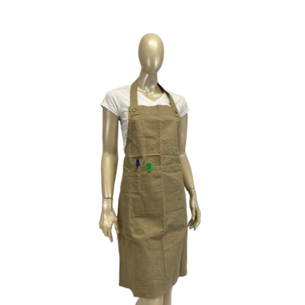 Delantal entero con bolsillo y ojalillos - Khaki 