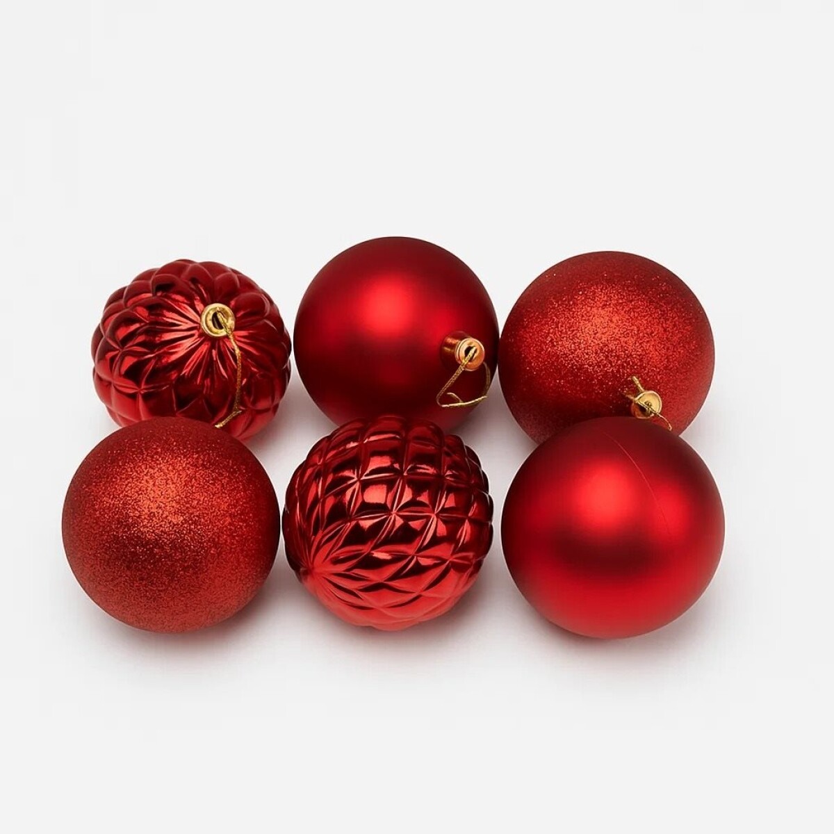 ESFERA COMB. RELIEVE DIAMANTE GLITTER MATE 8CM X 6 UNID. ROJO 