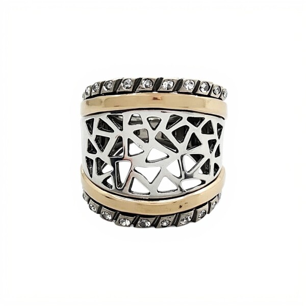 Anillo Calado-Plata y Oro-Piedra Zirconia-AN5602 conpiedra