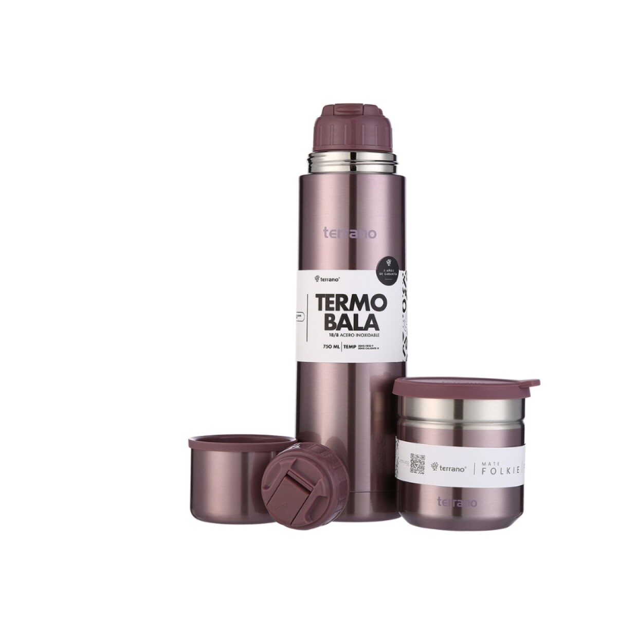Kit termo 750ml bala + mate folkie lila metalizado 