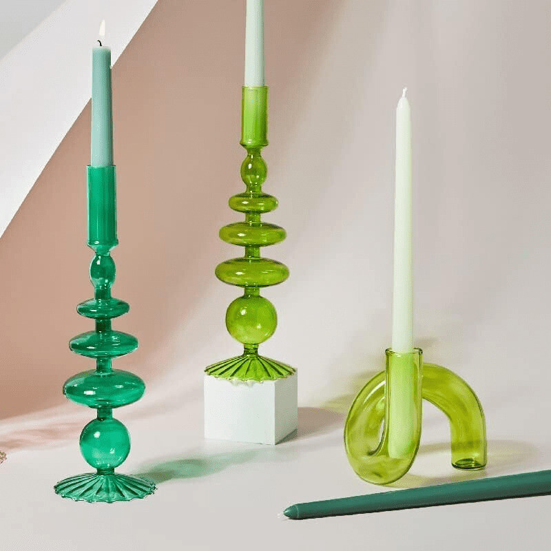 Porta velas de vidrio en colores alto verde