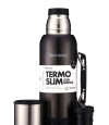 Termo Slim 750Ml. Con Base Silicona Negro Metalizado