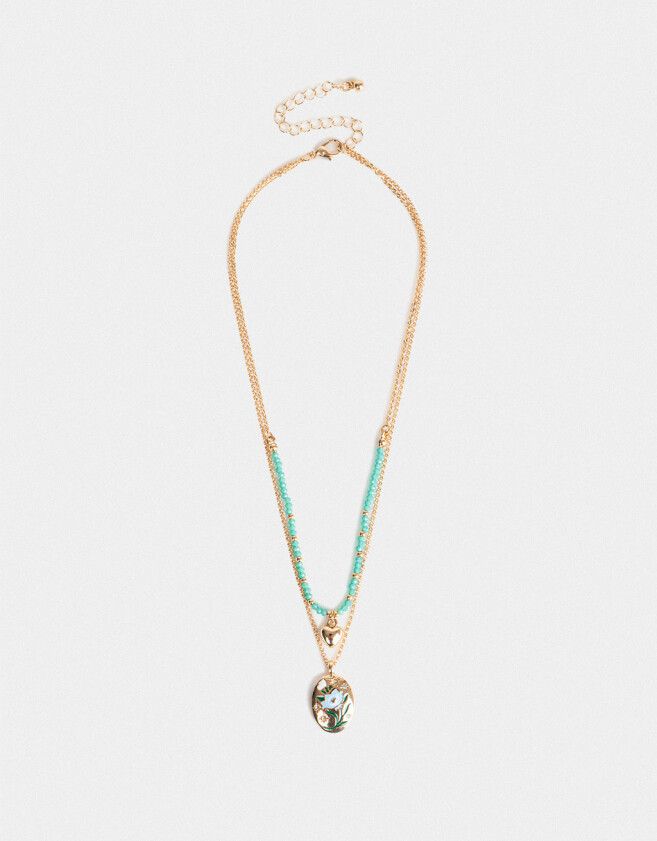 Collares Cortos Esmaltado Collar Corto Multicadena Con Dijes - Dorado