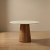Mesa de Comedor Zara 1.2 Redonda - Línea Manhattan Vidrio - Blanco/Marrón