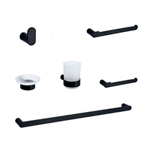 Set De Accesorios De Baño 6 Piezas Acero Inoxidable Negro Mate Aqualia 000