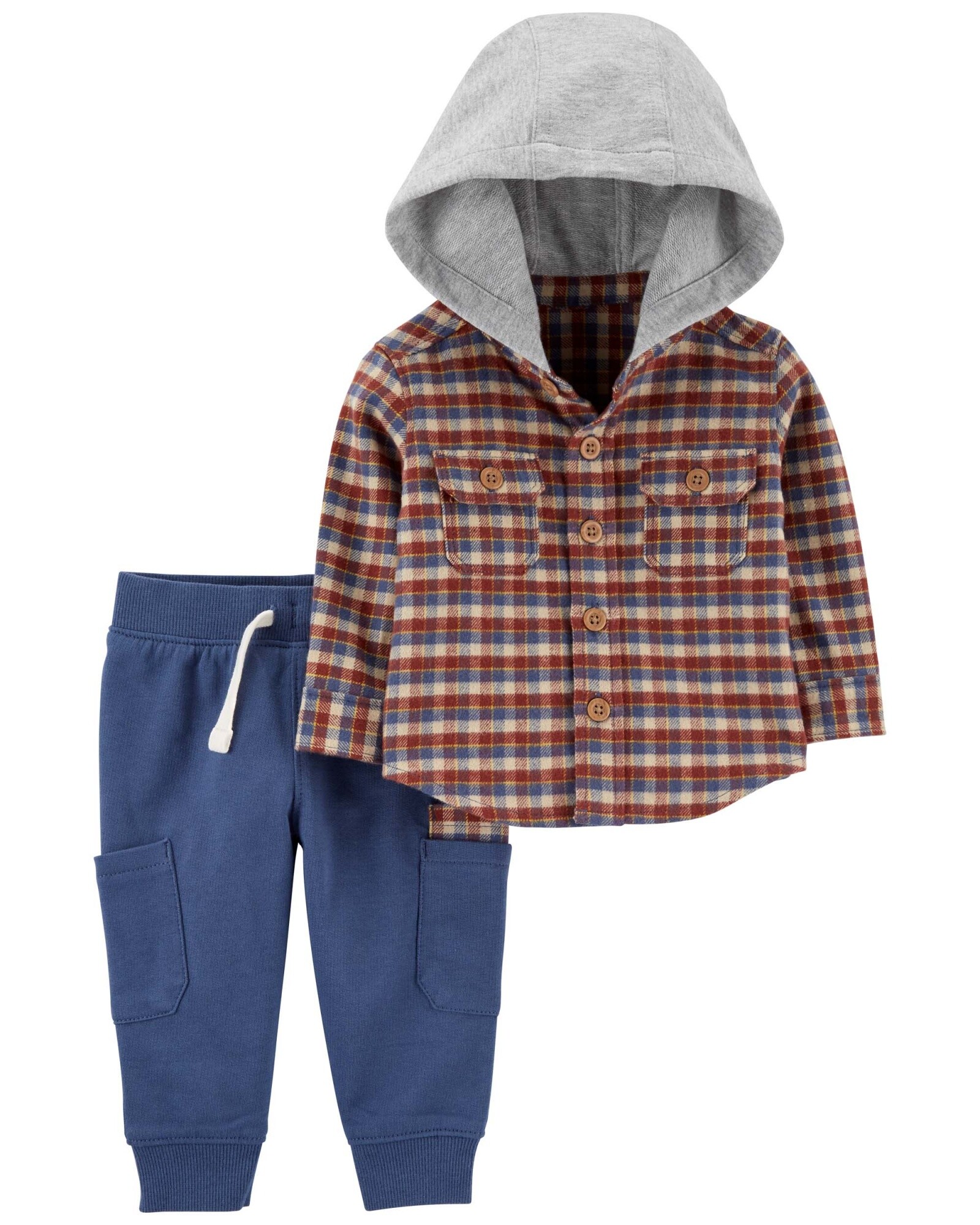 Set dos piezas pantalón y camisa con capucha, de algodón Sin color