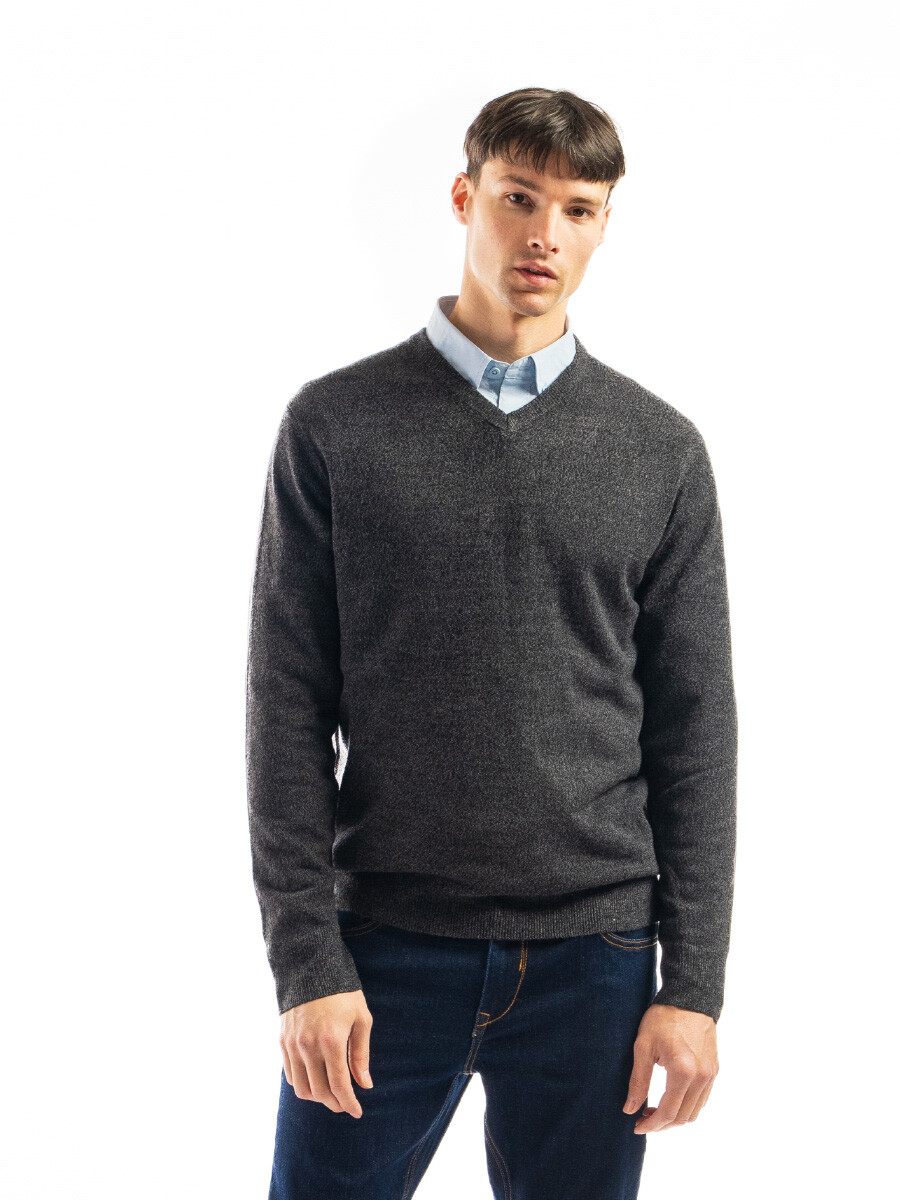 Buzo Cashmere Escote V - Pizarra Melange 