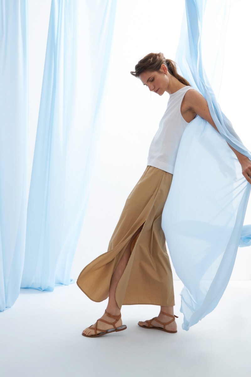 Maxi falda poplin tostado