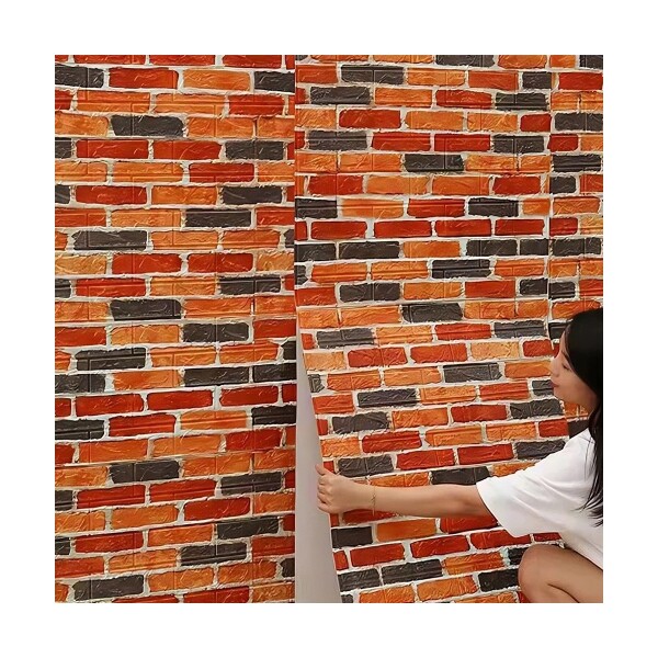 Revestimiento Pared Adhesivo Facil Colocacion Piedra X10 Un Variante Color Ladrillo