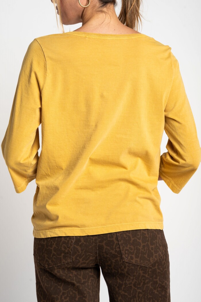 Remera Lavada Manga 3/4 Amarillo Pastel