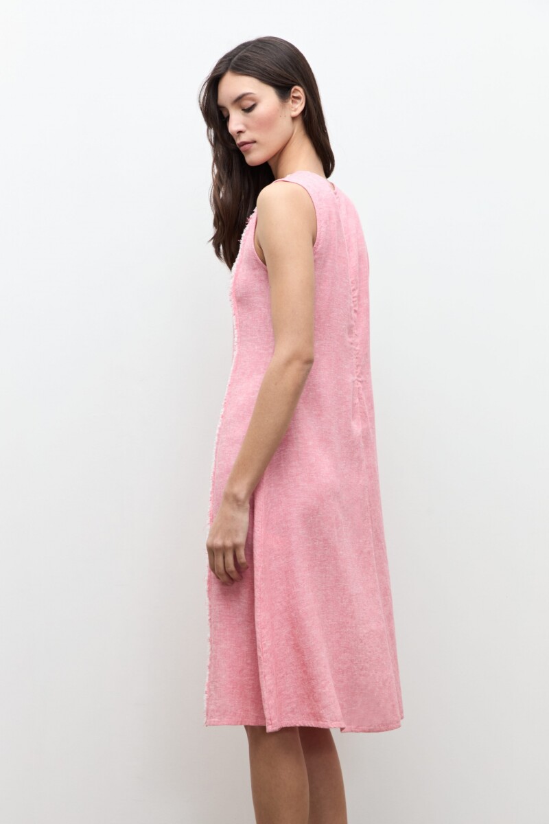Vestido lino detalle desflecado rosado melange