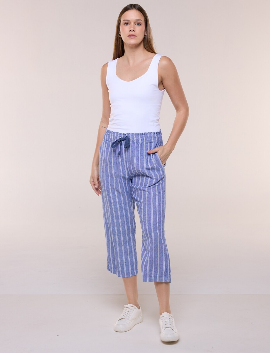 Capri Pull On Lino Con Cordón Ajustable - Azul/blanco 