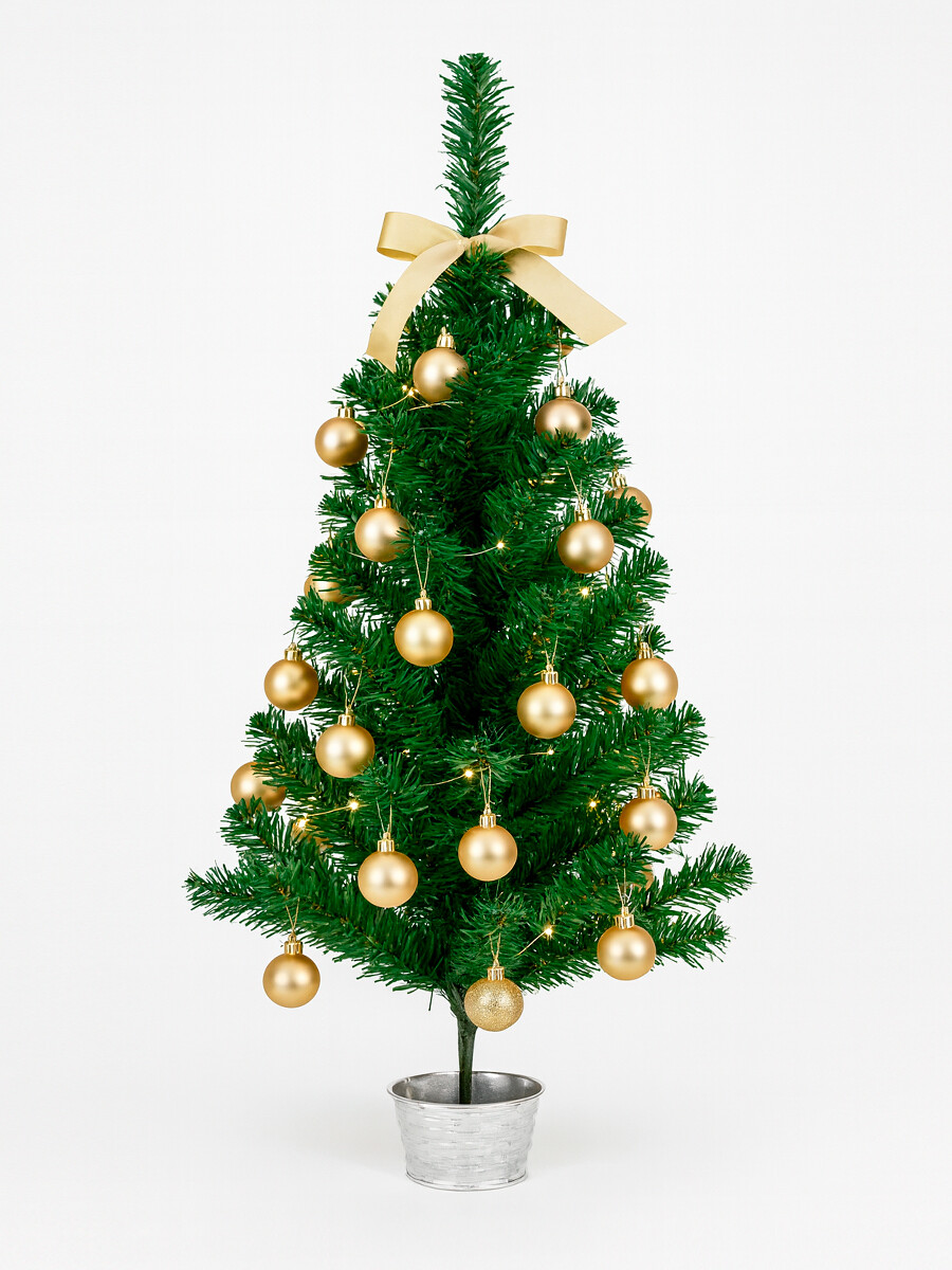 ARBOL SET CON BOLAS Y LUCES - DORADO 