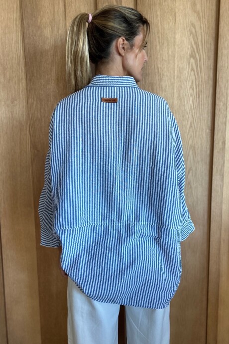 Camisa Tuna Lino Raya azul mediana