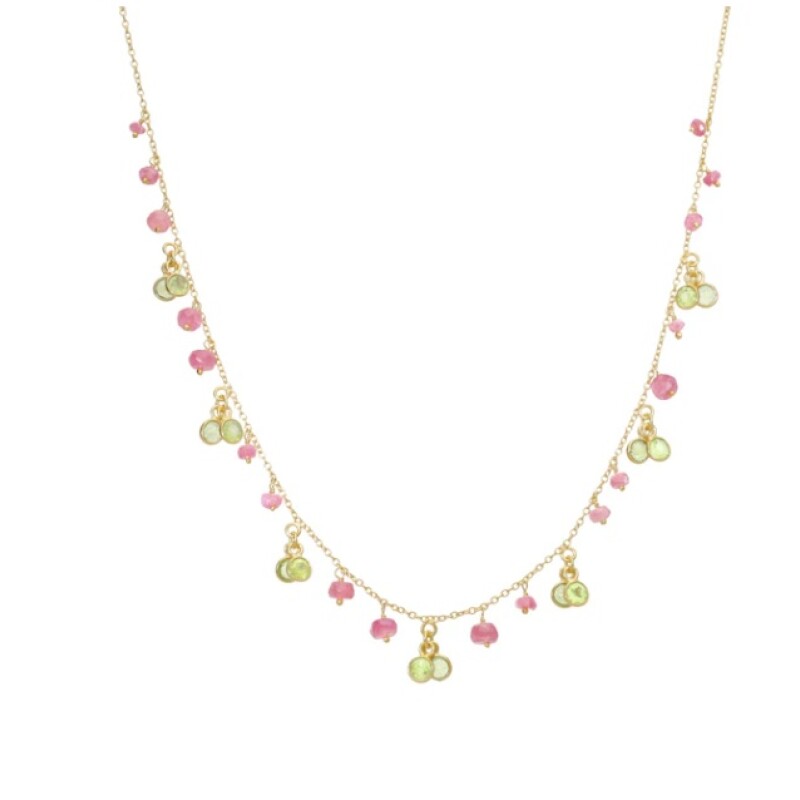 Conjunto Kamadeva-Plata rodinada micra oro 18k-Piedras Rubí y Peridoto-CJ2042 conpiedra