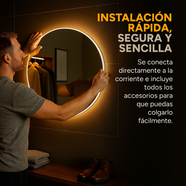 Espejo Redondo Baño Táctil 3 Modos Luz Retroiluminado 60 Cm Diseño Circular