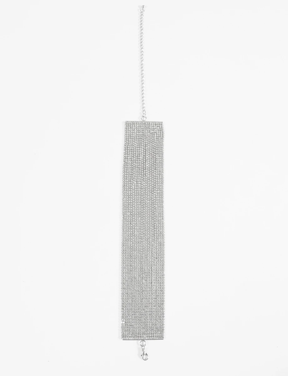Collar choker strass vueltas - plateado 