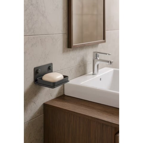 JABONERA C/BASE PLASTICA EXTRAIBLE GRAFITO Jabonera C/base Plastica Extraible Grafito