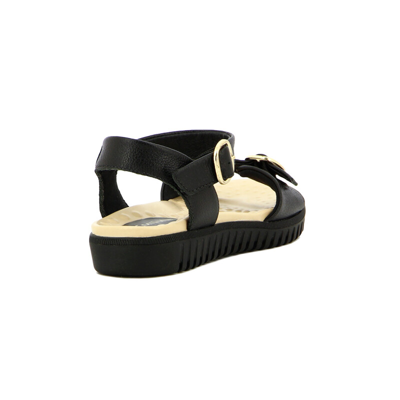 Sandalias Cuero Mujer Comfortflex Con Pulsera Y Hebilla Negro