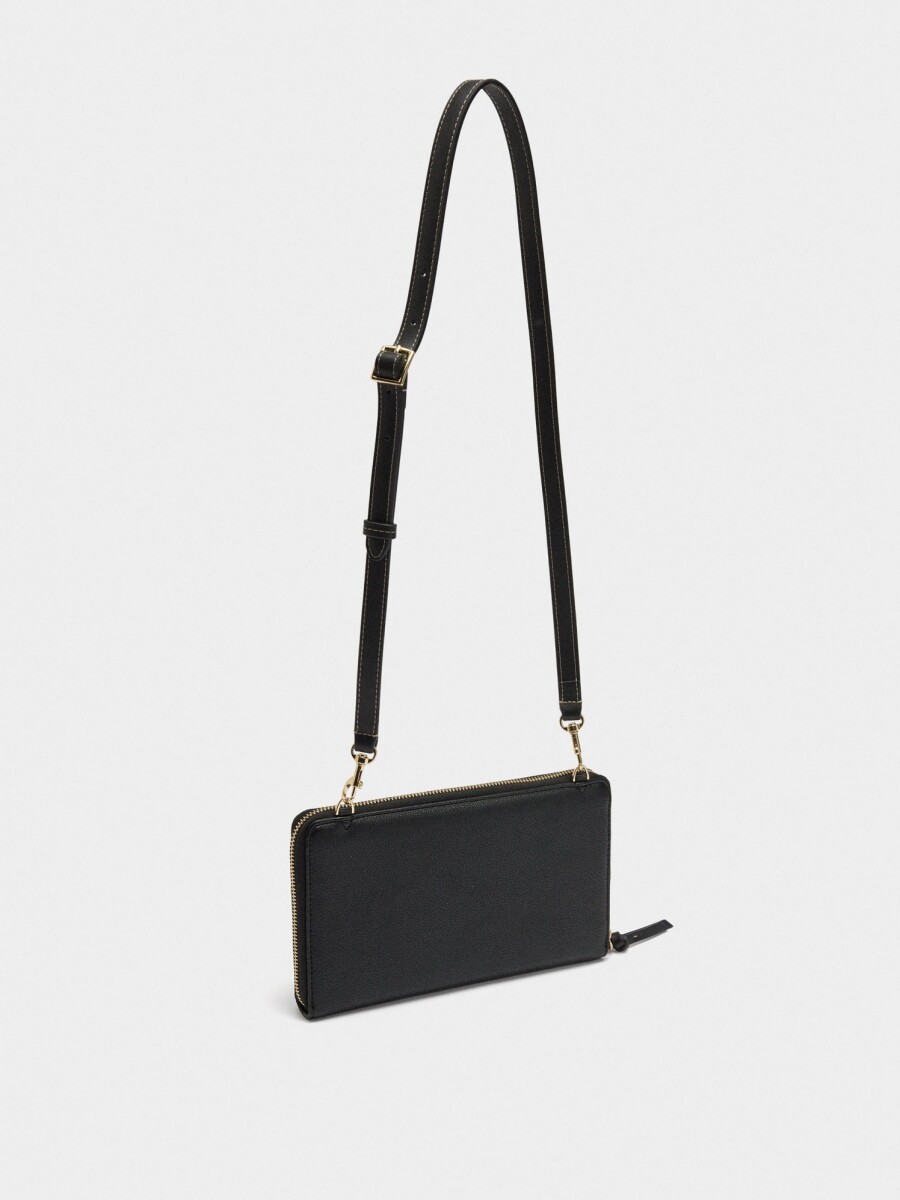 Monedero Efecto Piel Con Bandolera negro