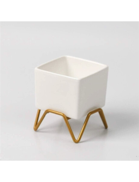 MACETA CERAMICA C/BASE 6x6x9CM BLANCO/DORADO MACETA CERAMICA C/BASE 6x6x9CM BLANCO/DORADO
