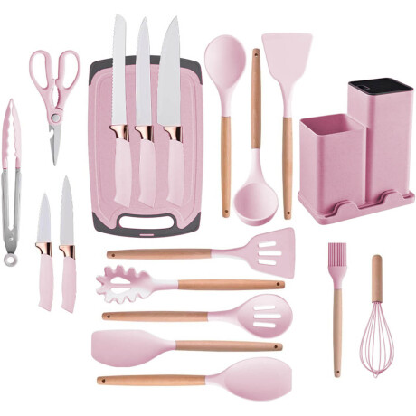 Set X19 Utensilios El Chingón Silicona Antiadherente Rosa