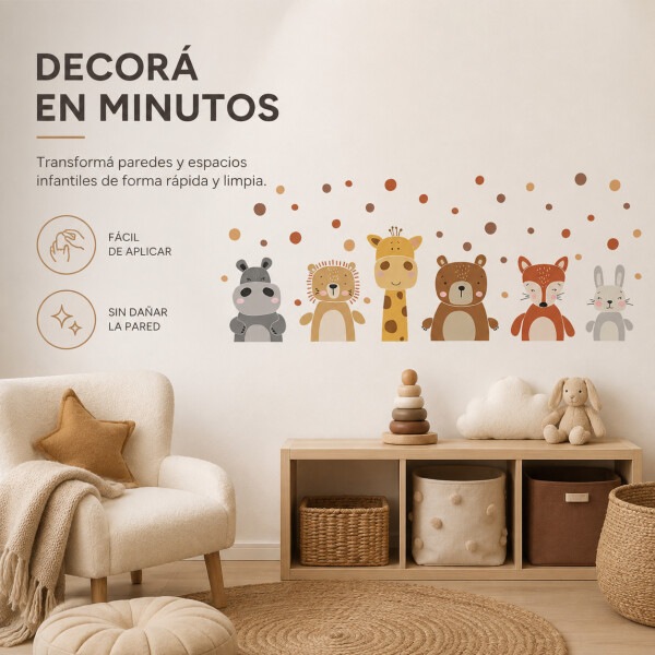 Vinilo Decorativo Infantil Animales de la Selva 60 x 30 cm Marrón 1