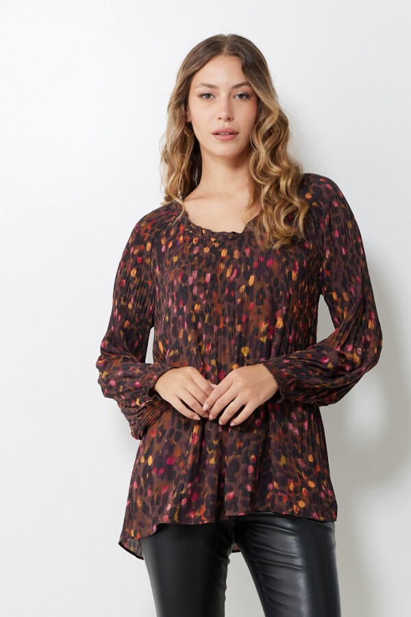 Blusa Plisada MULTI/MARRON