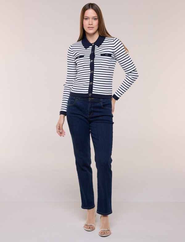 Cardigan Marinero Con Cuello Polo BLANCO/AZUL