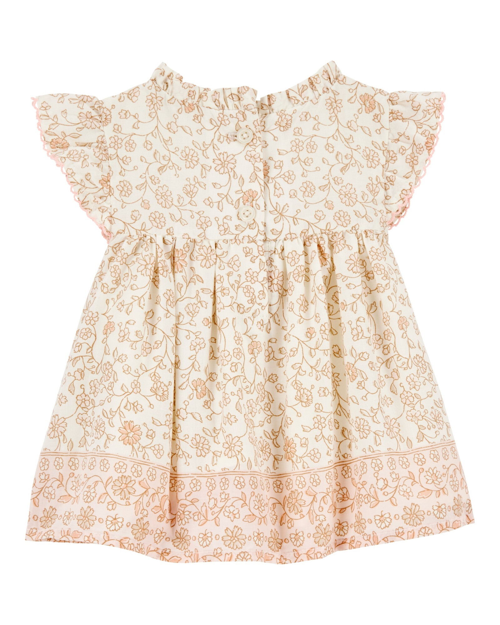 Vestido de algodón, con festón, diseño floral Vestido de algodón, con festón, diseño floral