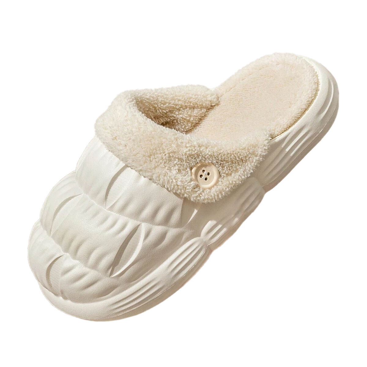Pantufla Alta Gomón Antideslizante Unisex Corderito - Blanco 