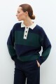 Sweater rayado cuello polo azul marino