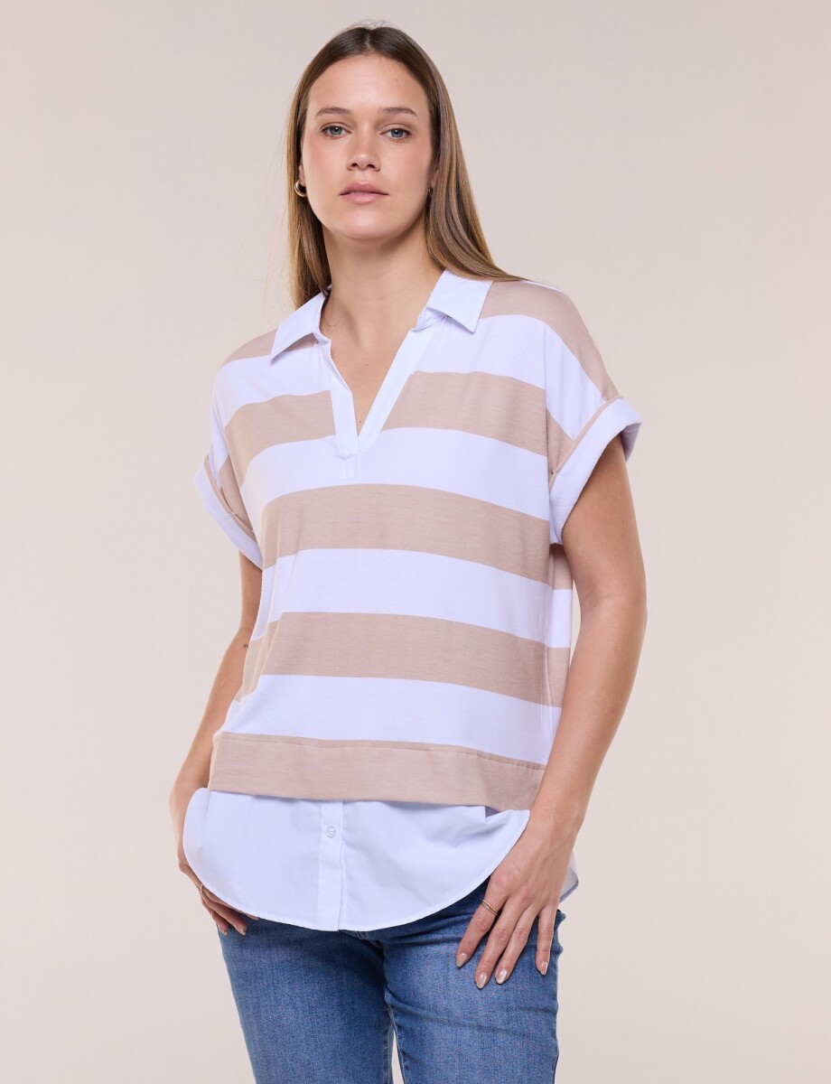 Remera Polo Twofold Ruedo Camisero - Beige 