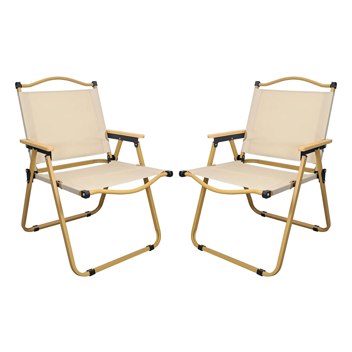 Set de Sillas X2 Plegables Metálica Apoyabrazos Madera - Beige 