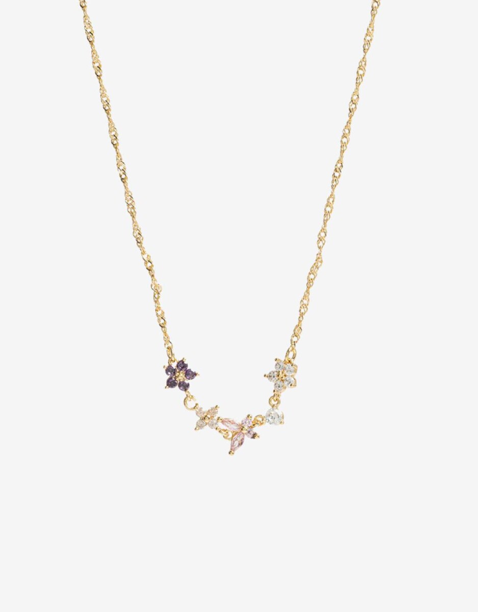 Collar Con Forcitas De Cubic Zirconia - Dorado 