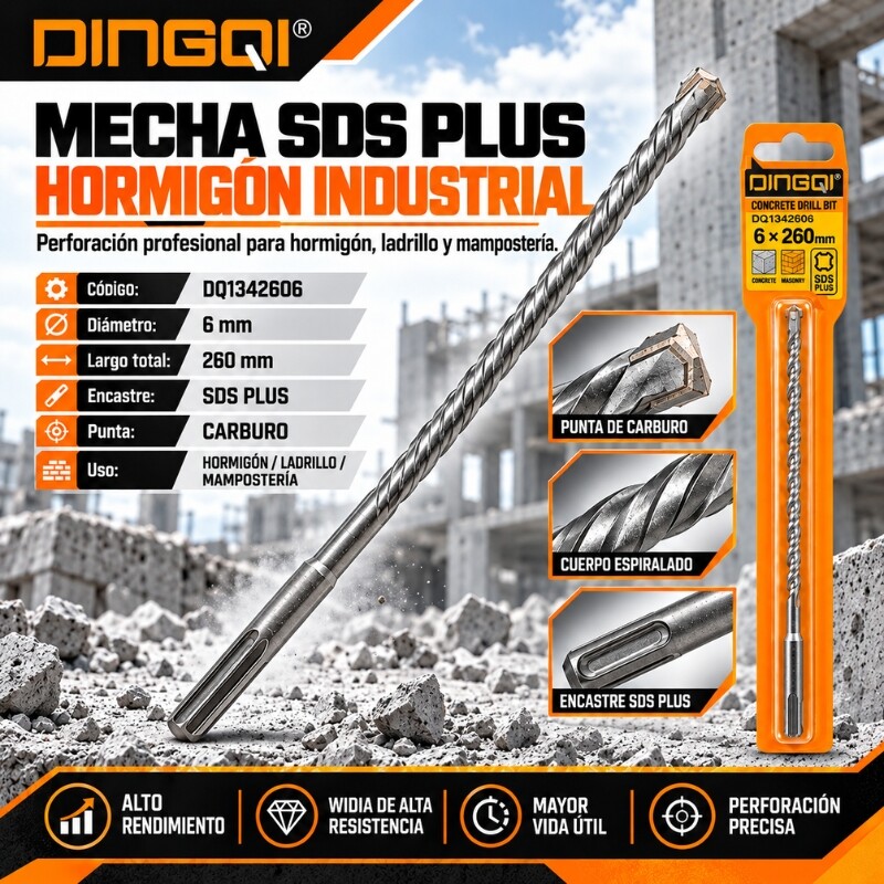 DINGQI MECHA SDS PLUS HORMIGON INDUSTRIAL 6x260MM Dingqi Mecha Sds Plus Hormigon Industrial 6x260mm