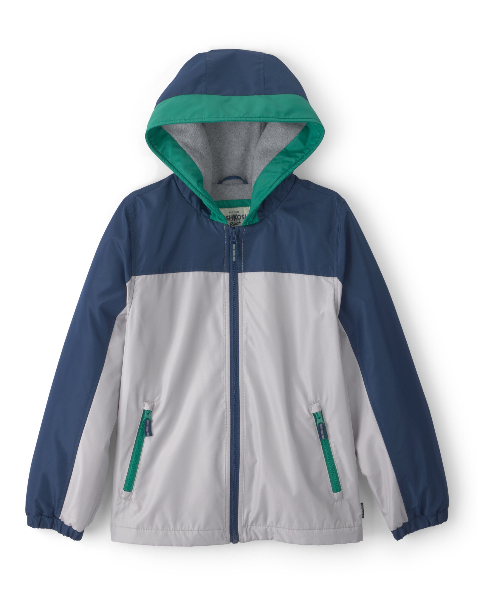 Campera resistente al agua, rosada, diseño bloques de color gris, azul y verde. Talles 4-10 Campera resistente al agua, rosada, diseño bloques de color gris, azul y verde. Talles 4-10