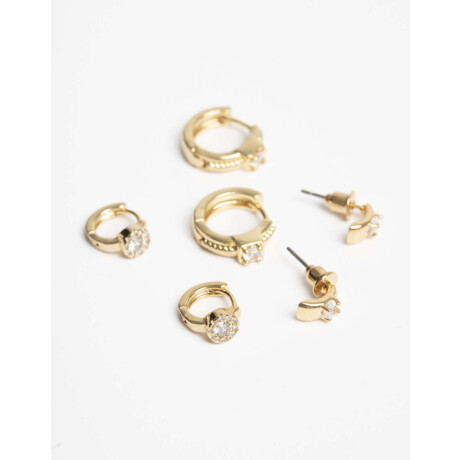 Set De Aros Con Cubic Zirconia Dorado