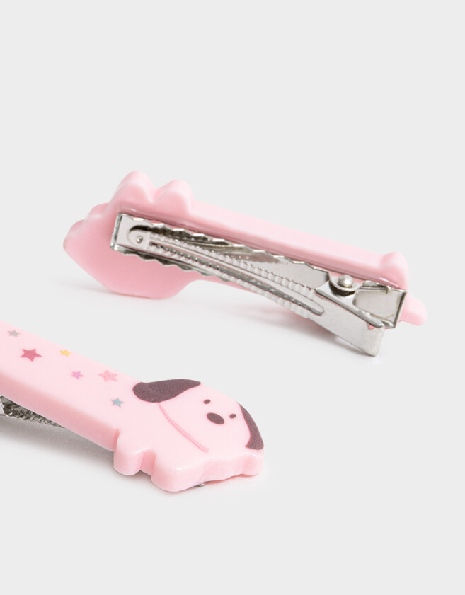 Hebillas Infantiles Animalito Set De Piquitos Perro Salchicha - Rosa Claro