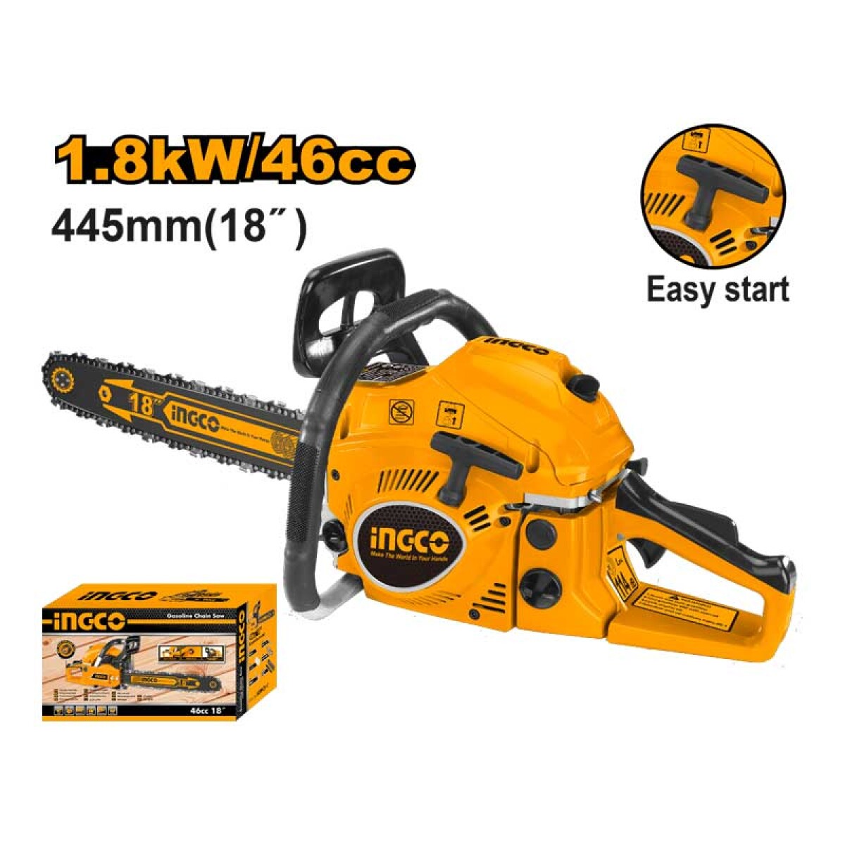 Motosierra 18" a nafta 46CC -Ingco - ING1010 