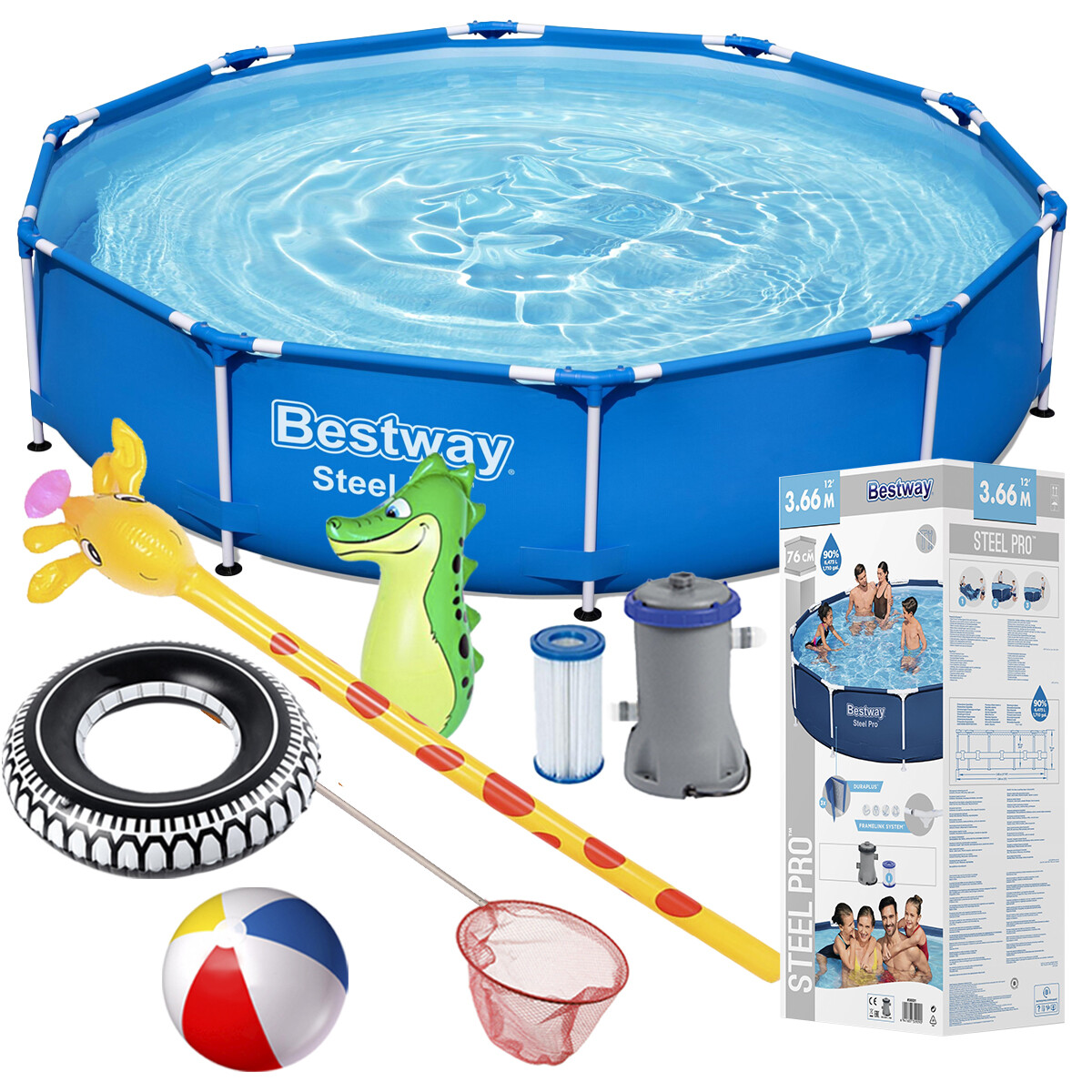 Piscina Bestway Estructural 6473 L + Bomba + Regalos! - Azul 