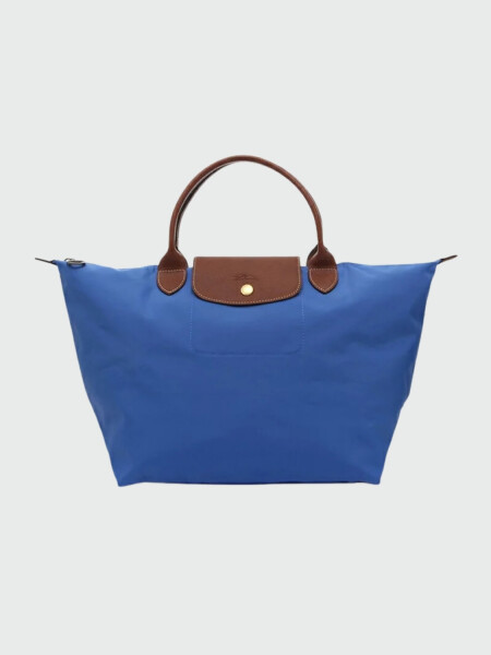 Longchamp -Cartera Longchamp plegable de nylon con cierre y asa corta, Le pliage M Azul