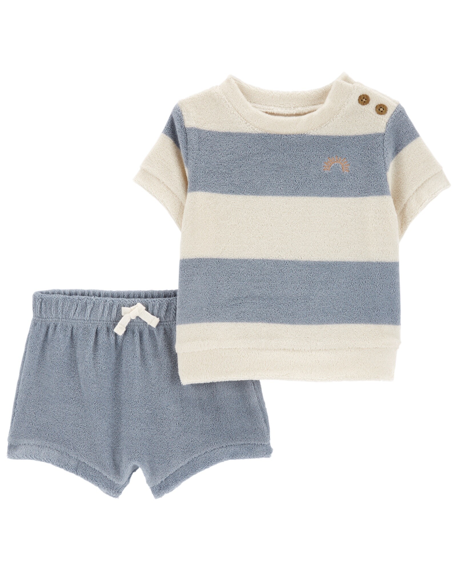 Set dos piezas de rizo, short y remera diseño a rayas Sin color