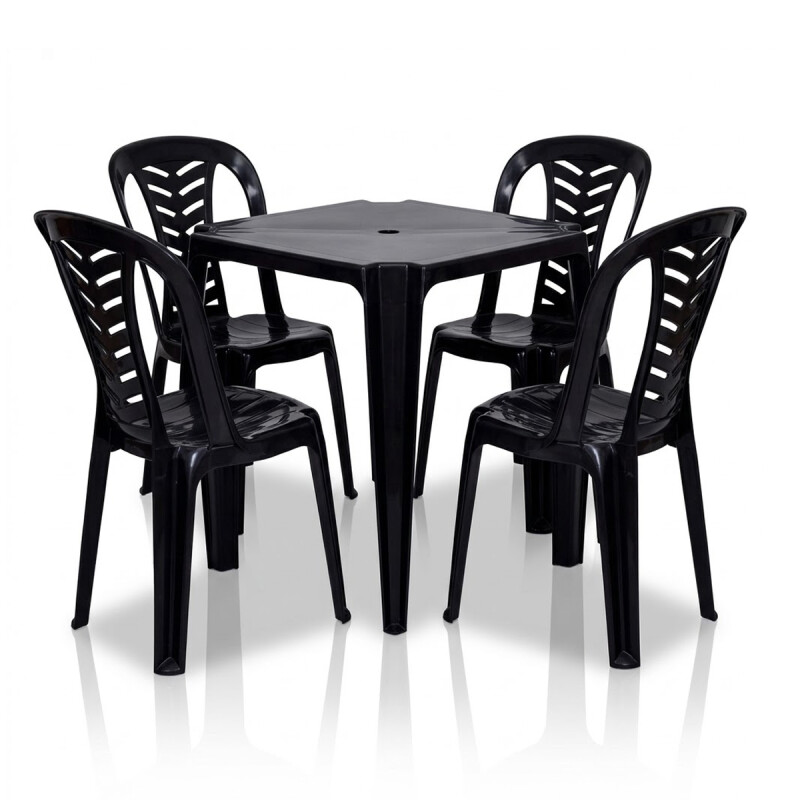 JUEGO DE JARDIN 4 SILLAS Y MESA BELA VISTA NEGRA MOR CUADRADA PATAS FIJAS 70X70 Juego De Jardin 4 Sillas Y Mesa Bela Vista Negra Mor Cuadrada Patas Fijas 70x70