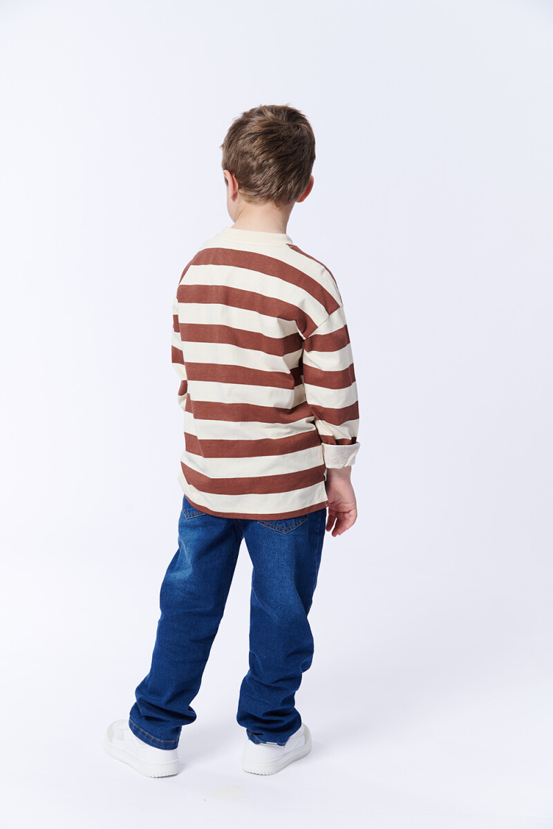 Remera Manga larga Rayado Marron Y Crudo
