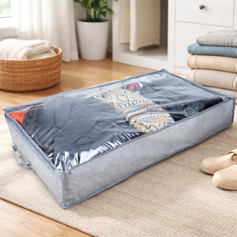 Organizador de tela con cara transparente 100x50x15cm GRIS