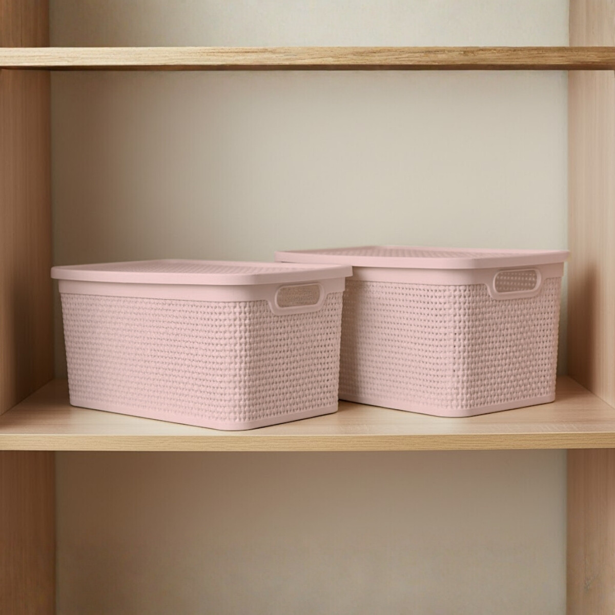 Set x2 Caja simil ratán 15 lts - ROSADO 