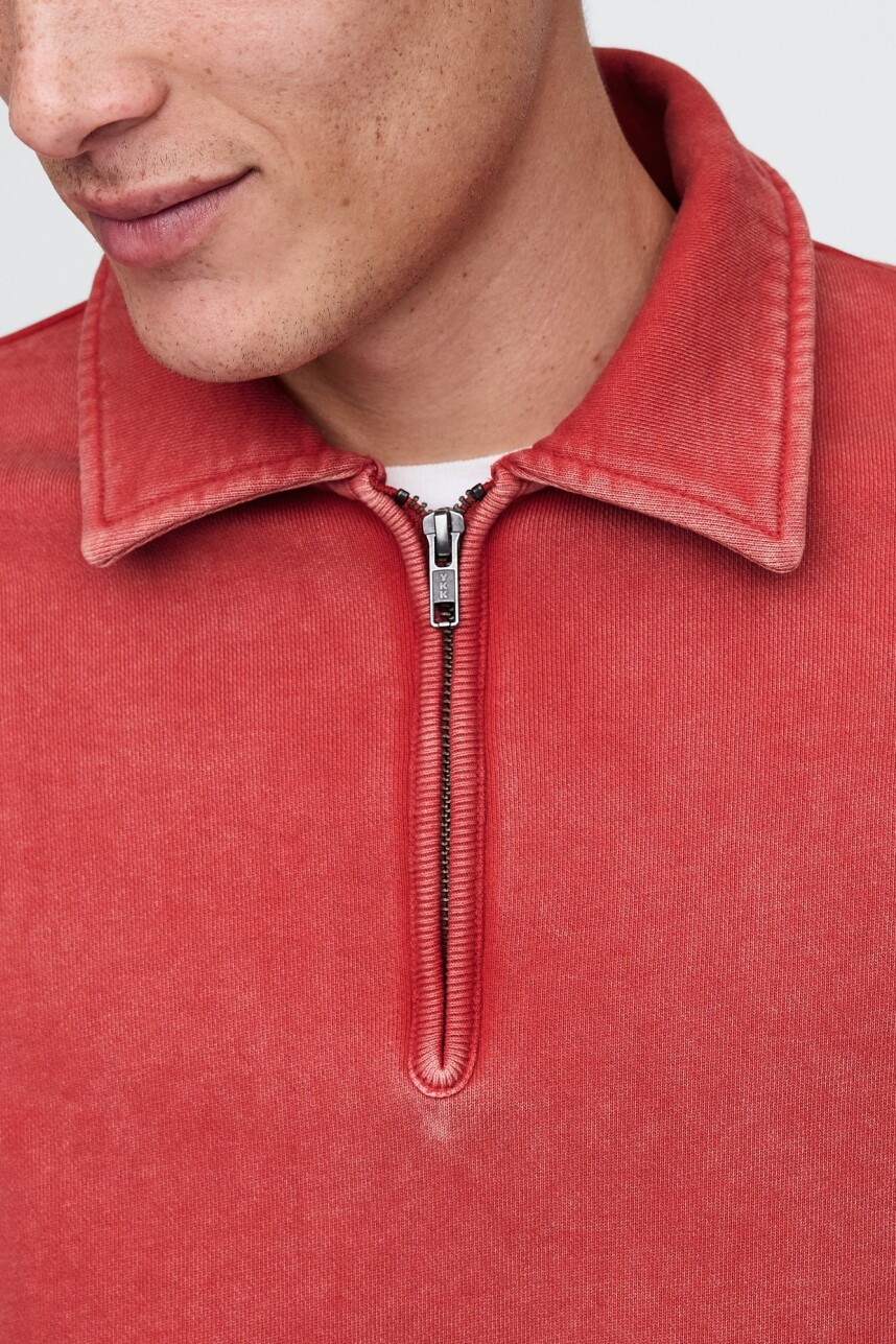 Buzo Deportivo Sin Felpa Medio Cierre Hombre Washed Red