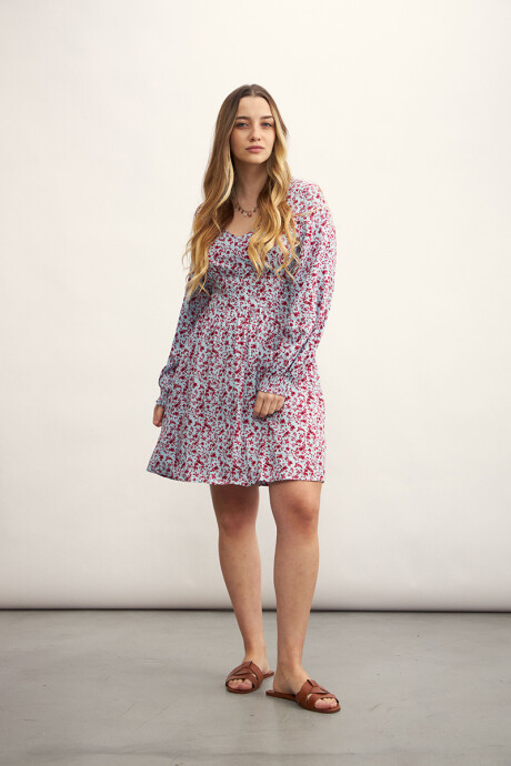 Vestido Sara Lila con estampado rojo